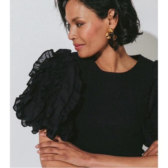 NWT Cleobella Colette Black Ruffle Sleeve Mini Dress Size M Cotton Spring - Picture 5 of 11